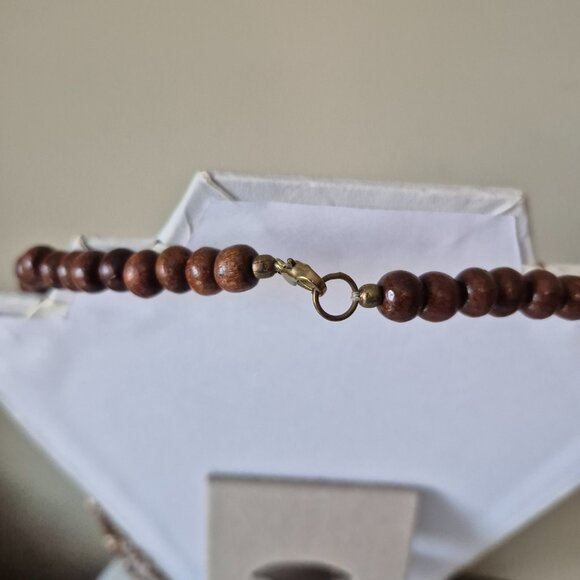 NIB Multistrand Colorful Wood and Seed Beed Necklace Brown and Ivory Tones - Picture 3 of 6